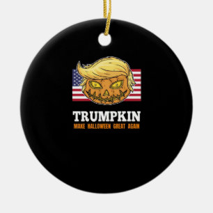 Ornamento De Cerâmica Pumpkin Halloween Pumpkin Com Bandeira Design