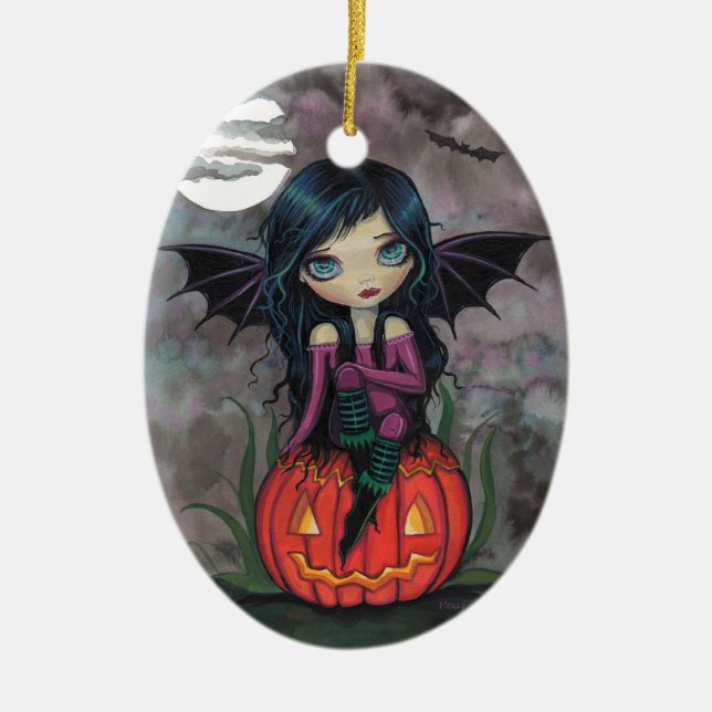 Ornamento De Cerâmica Pumpkin Pixie Cute Vampire Ornament Halloween (Frente)