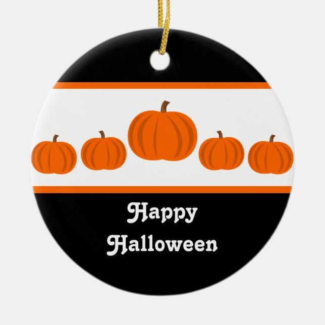 Ornamento De Cerâmica Pumpkin Row Halloween (Frente)