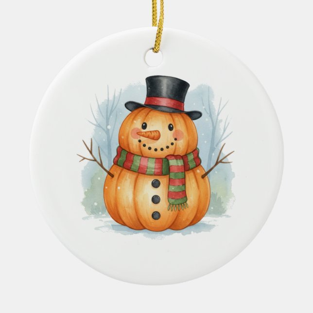 Ornamento De Cerâmica Pumpkin snowman (Frente)