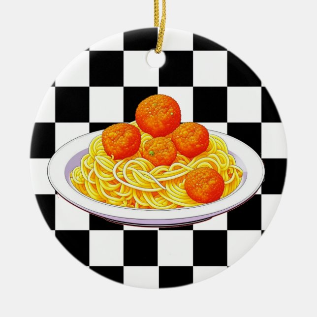 Ornamento De Cerâmica Pun Natal personalizado de espaguete (Frente)