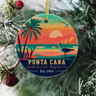 Ornamento De Cerâmica Punta Cana DR. Retro Sunset Souvenirs 1960