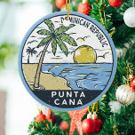 Ornamento De Cerâmica Punta Cana República Dominicana Vintage<br><div class="desc">Design de arte vetorial de Punta Cana. A área de Bávaro e Punta Cana se combinam para formar o que é conhecido como La Costa del Coco,  ou a Costa do Coco,  uma área de resorts lavos e inclusivos.</div>