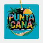 Ornamento De Cerâmica Punta Cana Sunset Coloride Viagem Art Emblem<br><div class="desc">Design de arte vetorial de Punta Cana. A área de Bávaro e Punta Cana se combinam para formar o que é conhecido como La Costa del Coco,  ou a Costa do Coco,  uma área de resorts lavos e inclusivos.</div>