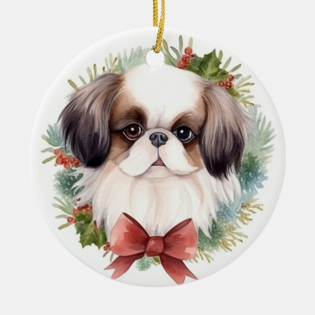 Ornamento De Cerâmica Pup Festivo Festivo Chin Christmas (Frente)