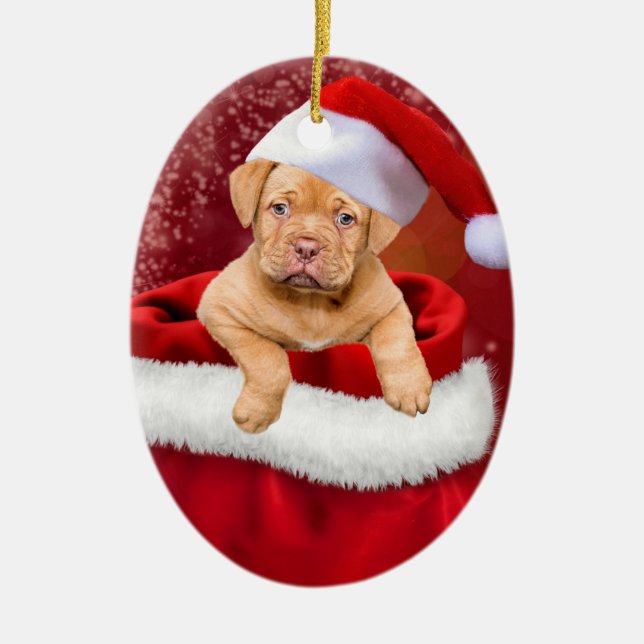 Ornamento De Cerâmica Puppy de Natal bonito (Frente)