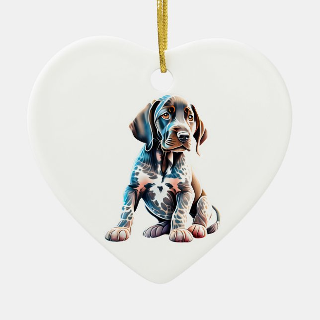 Ornamento De Cerâmica Puppy de ponteiro curto personalizado alemão (Frente)