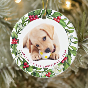 Ornamento De Cerâmica Puppy Dog Primeiro Natal Personalizado 2 Foto Mist