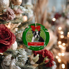 Ornamento De Cerâmica Puppy Kitten 1rua Natal Red Holly Berries