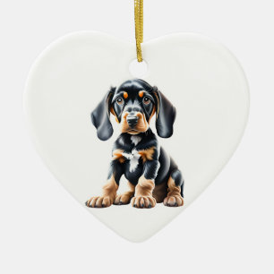 Ornamento De Cerâmica Puppy preto e marrom personalizado