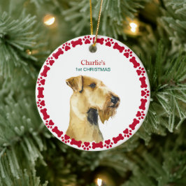Ornamento De Cerâmica Puppy Primeiro Natal Personalizado Airedale Terrie