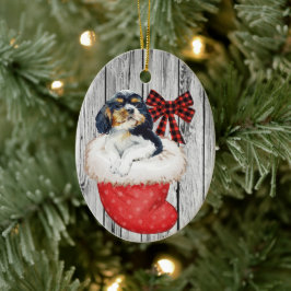 Ornamento De Cerâmica Puppy Spaniel Natal em estocar madeira