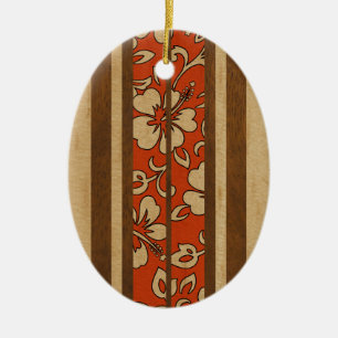 Ornamento De Cerâmica Pupukea Vintage Havaiana Faux Wood Surfboard