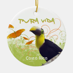 Ornamento De Cerâmica Pura Vida Toucan & Butterflies Ornament