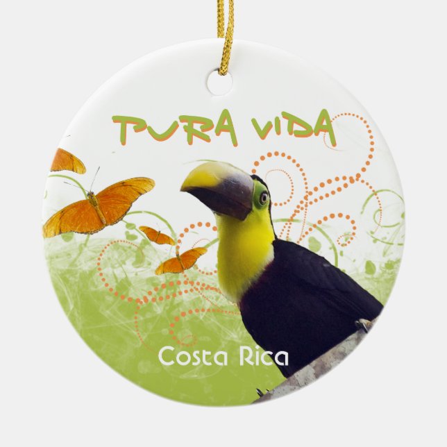 Ornamento De Cerâmica Pura Vida Toucan & Butterflies Ornament (Frente)