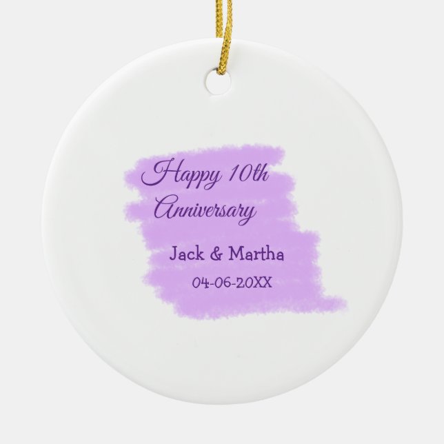 Ornamento De Cerâmica Púrpura aquarela esplaquecer o 10º aniversário mod (Frente)