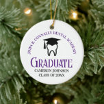 Ornamento De Cerâmica Púrpura Dental School Custom Graduation Christmas<br><div class="desc">Este Enfeites de natal de manutenção da graduação roxa da escola dentária personalizada apresenta um dente vestindo um boné de formatura para uma classe de formando dentário de 2025. Personalize com seu ano de graduação um higienista dentário personalizado excelente,  ortodontista ou presente de formatura dentária.</div>