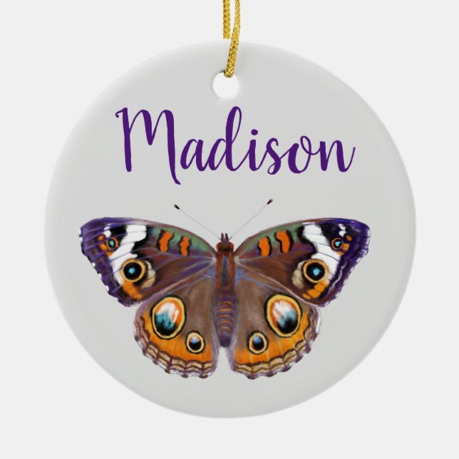 Ornamento De Cerâmica Púrpura e borboleta laranja (Frente)