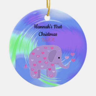 Ornamento De Cerâmica Púrpura Elefante - Primeiro Natal