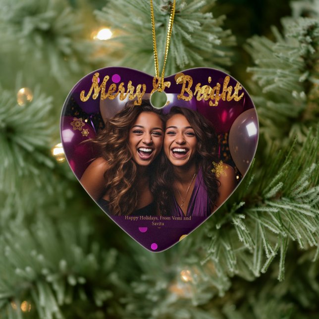 Ornamento De Cerâmica Púrpura Festiva e Chic e Confetti Dourado (Árvore)