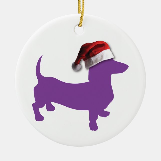 Ornamento De Cerâmica Púrpura Natal Dachshund (Frente)