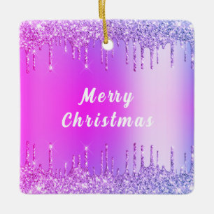 Ornamento De Cerâmica Púrpura Rosa Dourada Glitter Drives Feliz Natal