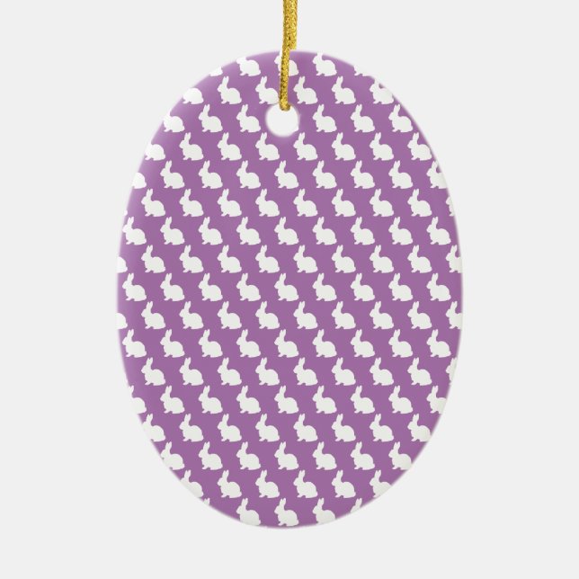Ornamento De Cerâmica Púrpura Simples e Coelho Branco da Páscoa (Frente)