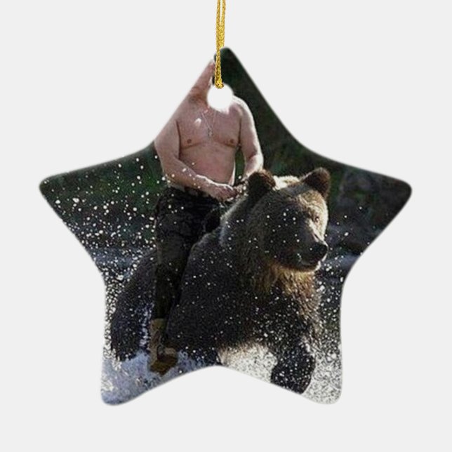 Ornamento De Cerâmica Putin monta um urso! (Frente)