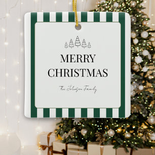 Ornamento De Cerâmica Quadrado de Natal Listrado Clássico