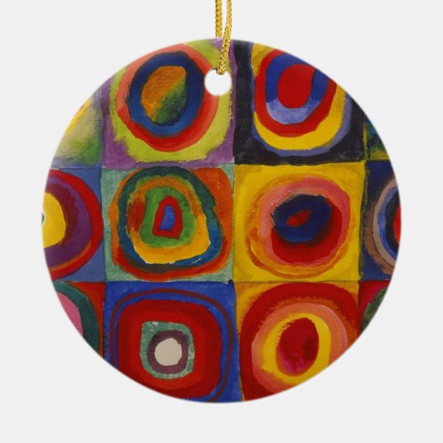 Ornamento De Cerâmica Quadrados Com Círculos Concêntricos (Frente)