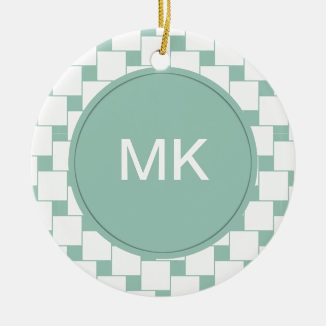 Ornamento De Cerâmica Quadrados de forno de diversão, ponto verde (Frente)