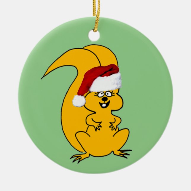Ornamento De Cerâmica Quadrinho de Cartoon Bonito no Natal de Santa Hat (Frente)