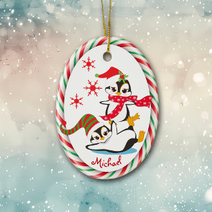 Ornamento De Cerâmica Quadro de Canas de Canas de Pinguins Divertidos de