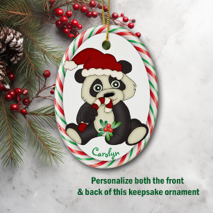 Ornamento De Cerâmica Quadro de Canas Doces de Urso Panda Bonito