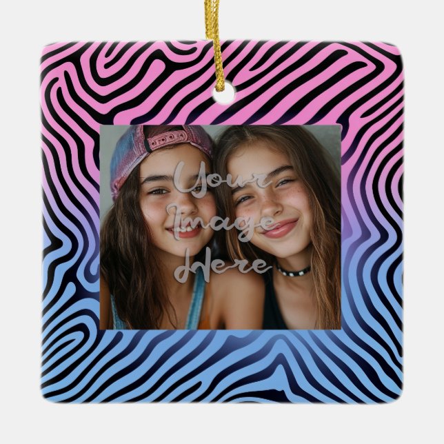 Ornamento De Cerâmica Quadro de Fotografia com Strike de Zebra com Gradi (Frente)