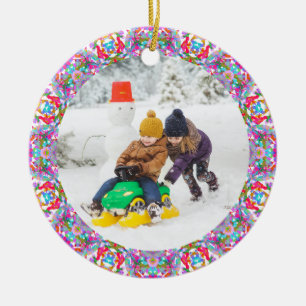 Ornamento De Cerâmica Quadro de Fotografias de Natal Personalizadas e Fe