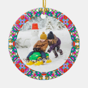 Ornamento De Cerâmica Quadro de Fotografias de Natal Personalizadas e Fe