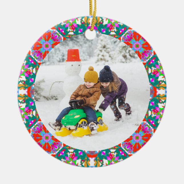 Ornamento De Cerâmica Quadro de Fotografias de Natal Personalizadas e Fe (Frente)