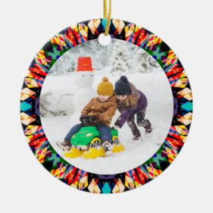 Ornamento De Cerâmica Quadro de Fotografias de Natal Personalizadas e Fe