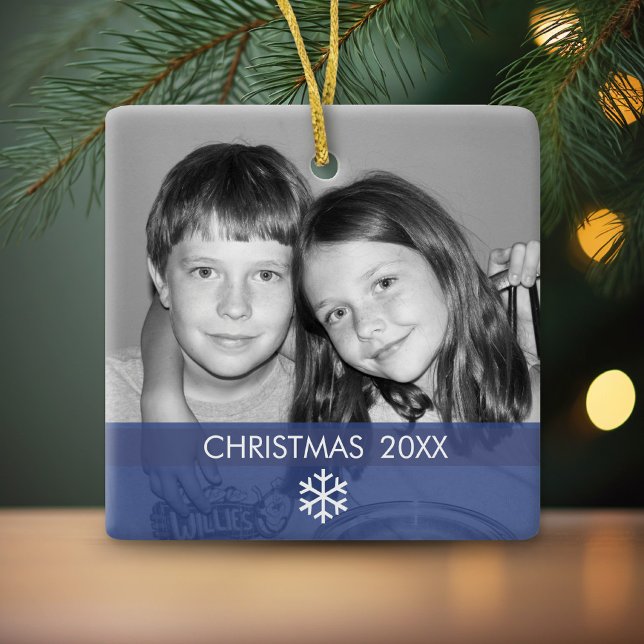 Ornamento De Cerâmica Quadro de Fotografias do Floco de Neve de Natal -  (Personalized Photo Ornament - Christmas Keepsake)