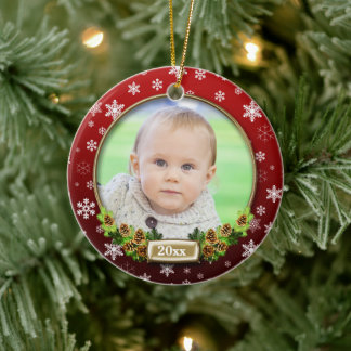 Ornamento De Cerâmica Quadro de Fotos de Natal bonito (vermelho)