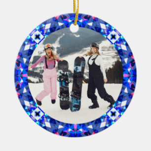 Ornamento De Cerâmica Quadro de Fotos de Natal Feliz e Festivo