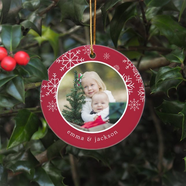 Ornamento De Cerâmica Quadro do Floco de Neve | Foto (Criador carregado)