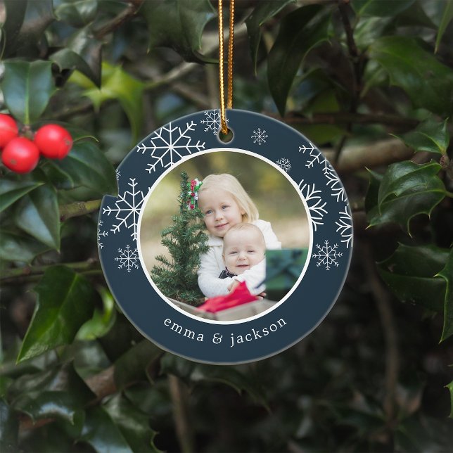 Ornamento De Cerâmica Quadro do Floco de Neve | Foto (Criador carregado)