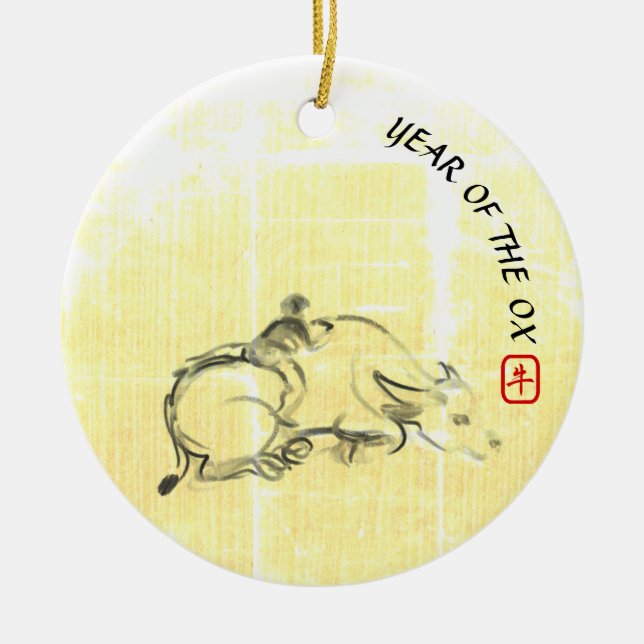 Ornamento De Cerâmica Quadro original Água Búfalo Criança de Ox Ano (Frente)