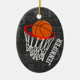 Ornamento De Cerâmica Quadro Personalizado de Basquete e Hoop
