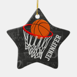 Ornamento De Cerâmica Quadro Personalizado de Basquete e Hoop