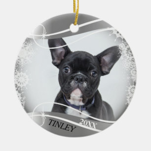 Ornamento De Cerâmica Quadro prateado e floco de neve branco - Fotografi