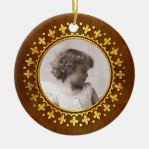 Ornamento De Cerâmica Quadro redondo da foto da flor de lis