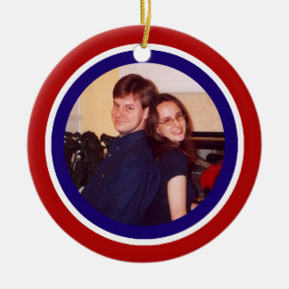 Ornamento De Cerâmica Quadro vermelho, branco e azul da foto